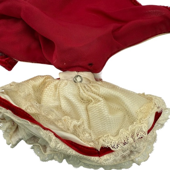 Vintage 40s Sleep Eye Doll Toy Red Fur Trim Cape Crown Victorian Christmas Decor - Picture 9 of 10